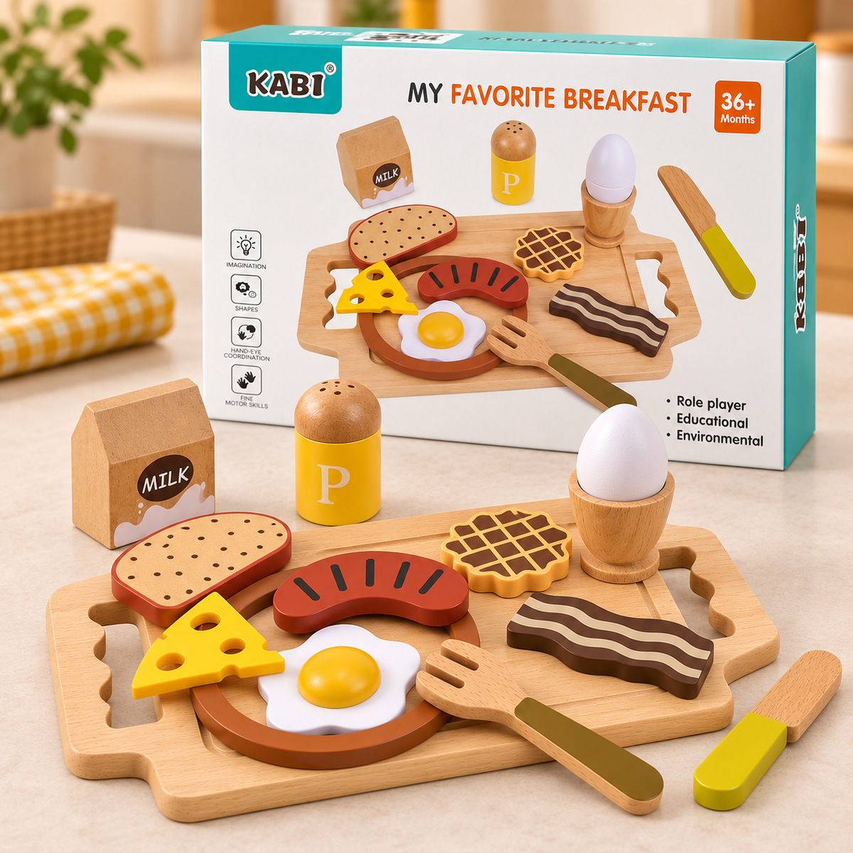 KABI Wooden Breakfast Pretend Play Set