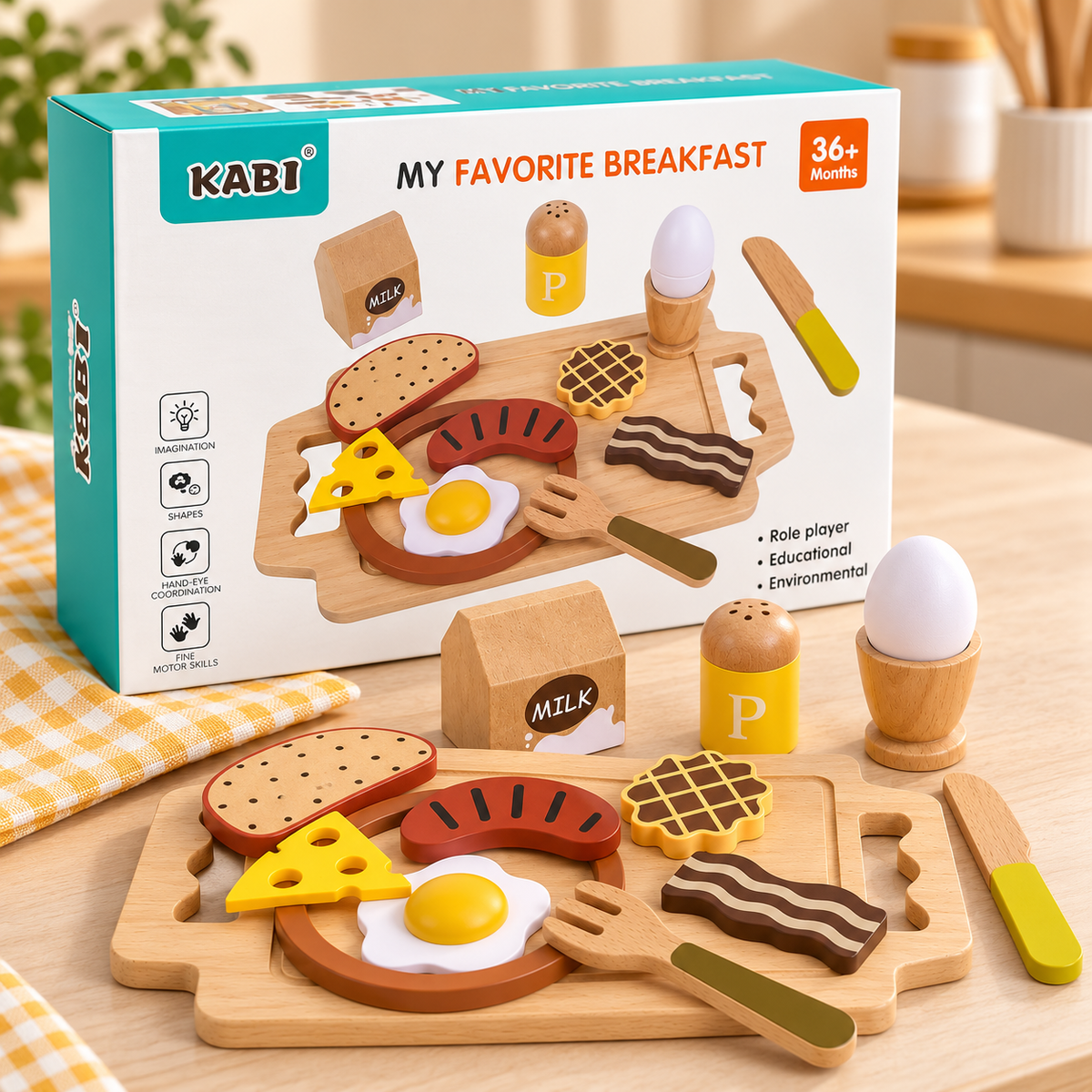 KABI Wooden Breakfast Pretend Play Set