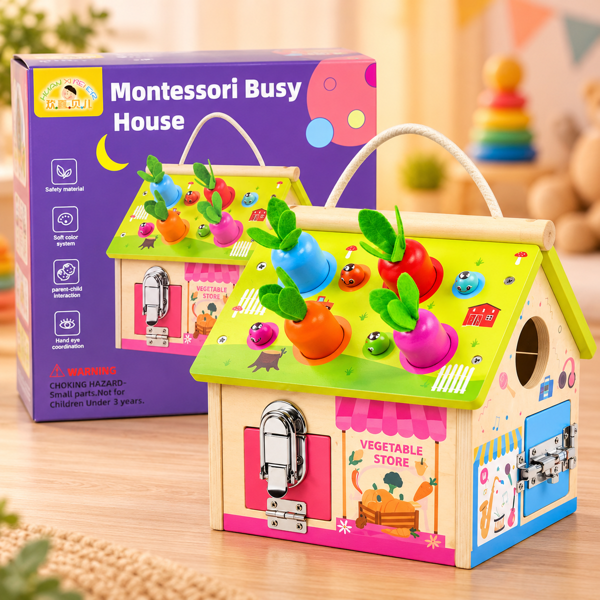 Montessori Wooden Busy House Activity Toy