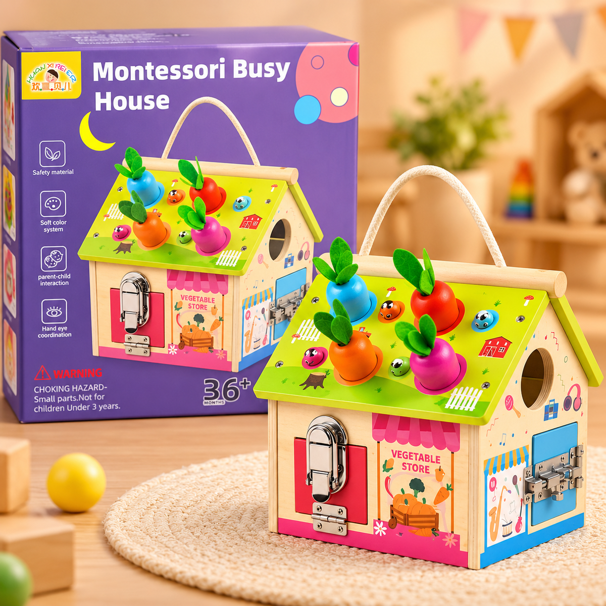 Montessori Wooden Busy House Activity Toy