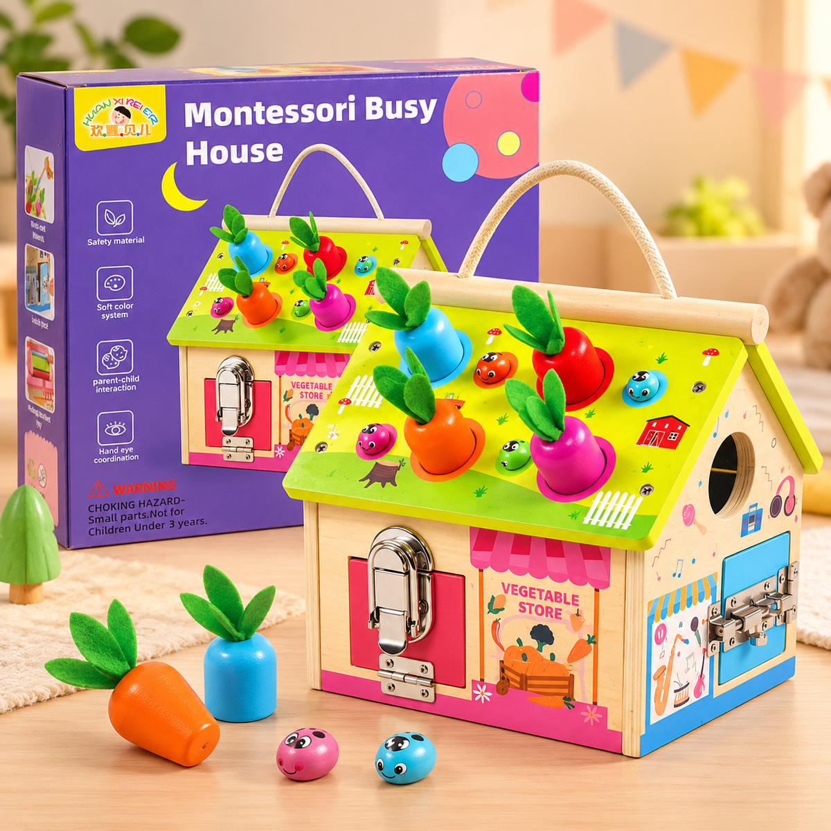 Montessori Wooden Busy House Activity Toy