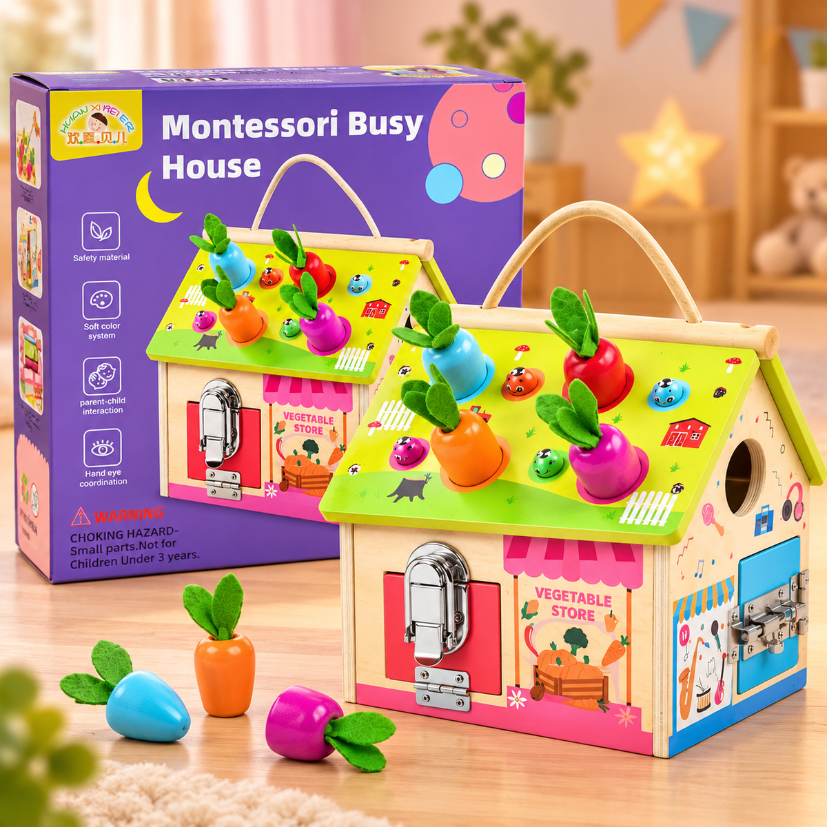 Montessori Wooden Busy House Activity Toy