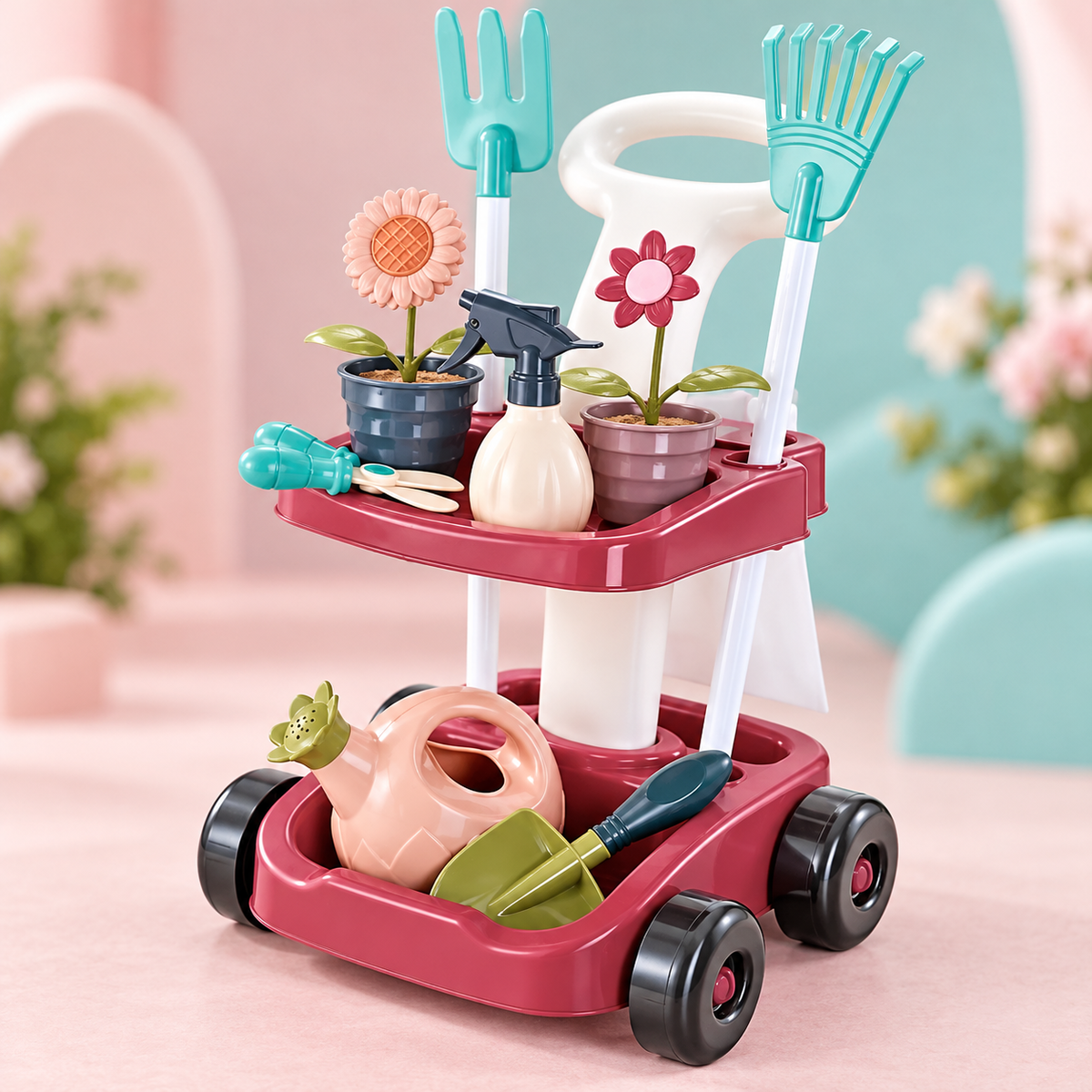 Kitchen Pretend Play Trolley with Toy Utensils