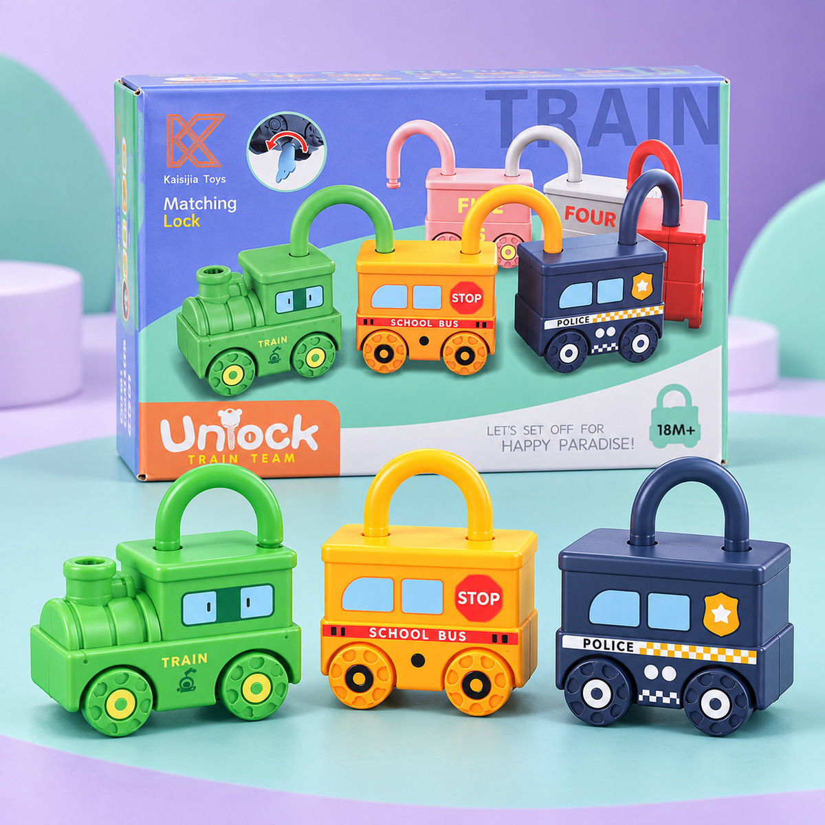 Train-Themed Padlock and Key Activity Set