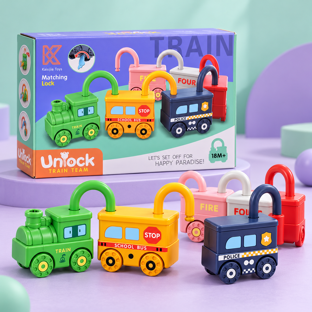 Train-Themed Padlock and Key Activity Set