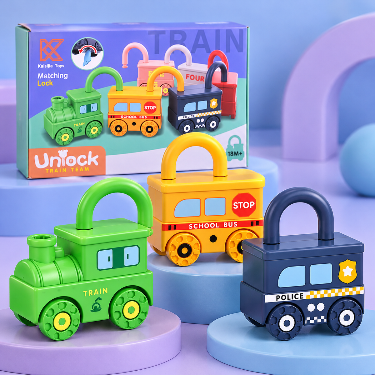 Train-Themed Padlock and Key Activity Set
