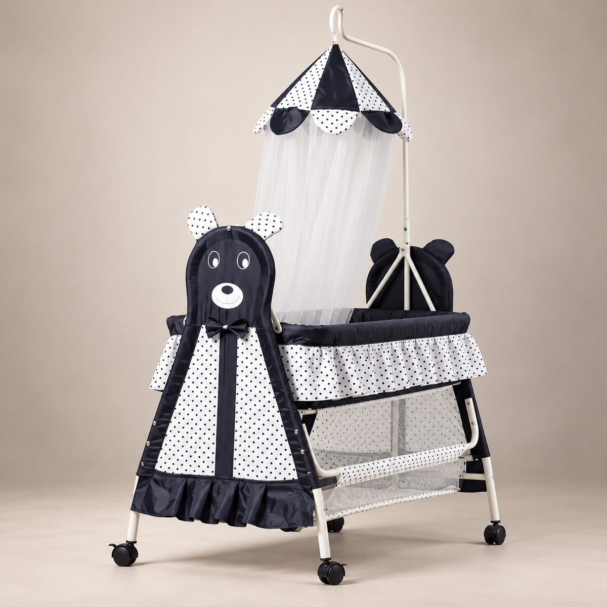 Baby Bassinet with Canopy and Storage Basket - Black