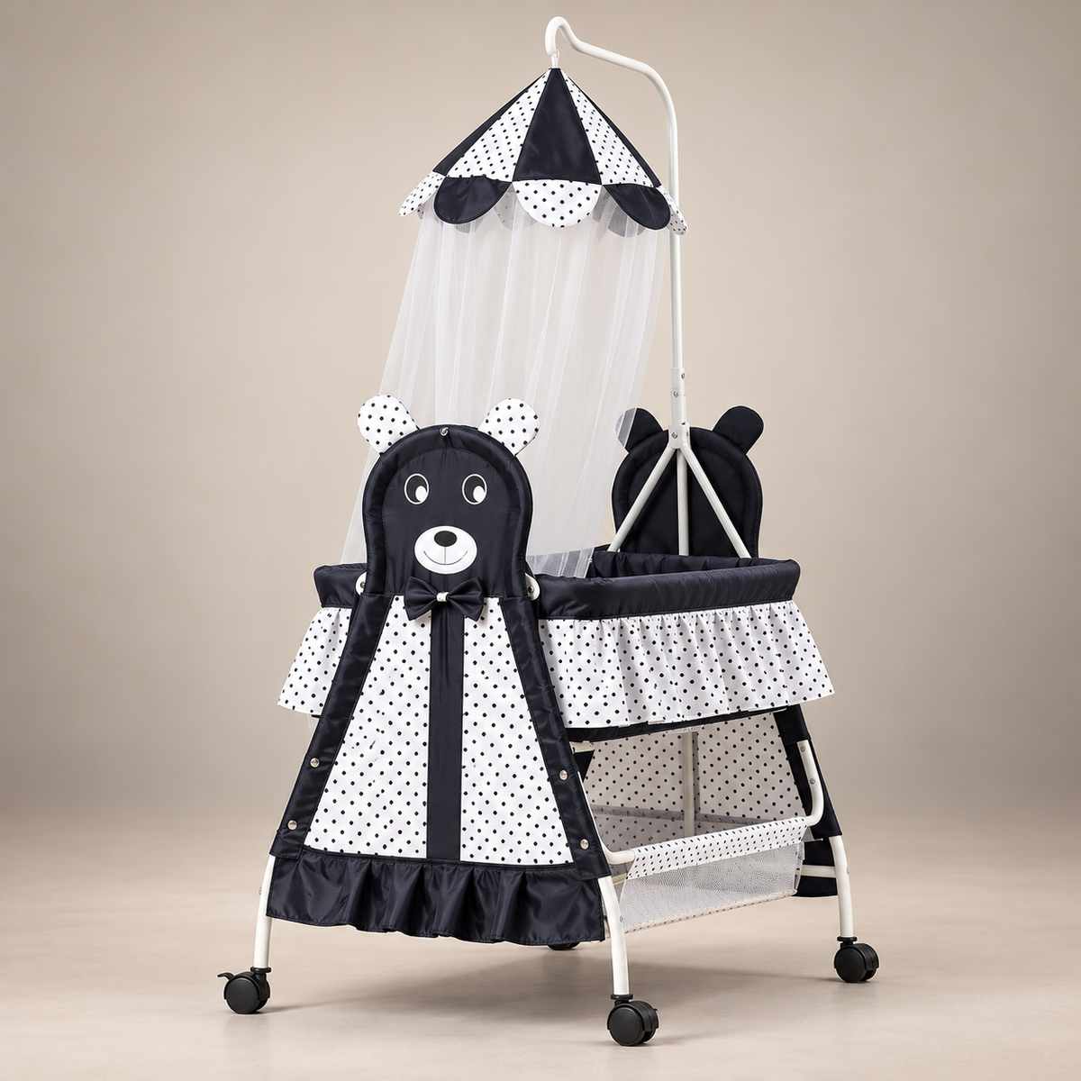 Baby Bassinet with Canopy and Storage Basket - Black