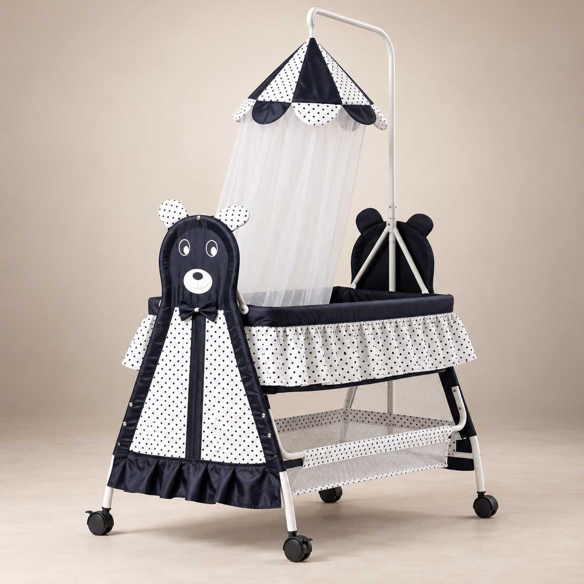Baby Bassinet with Canopy and Storage Basket - Black