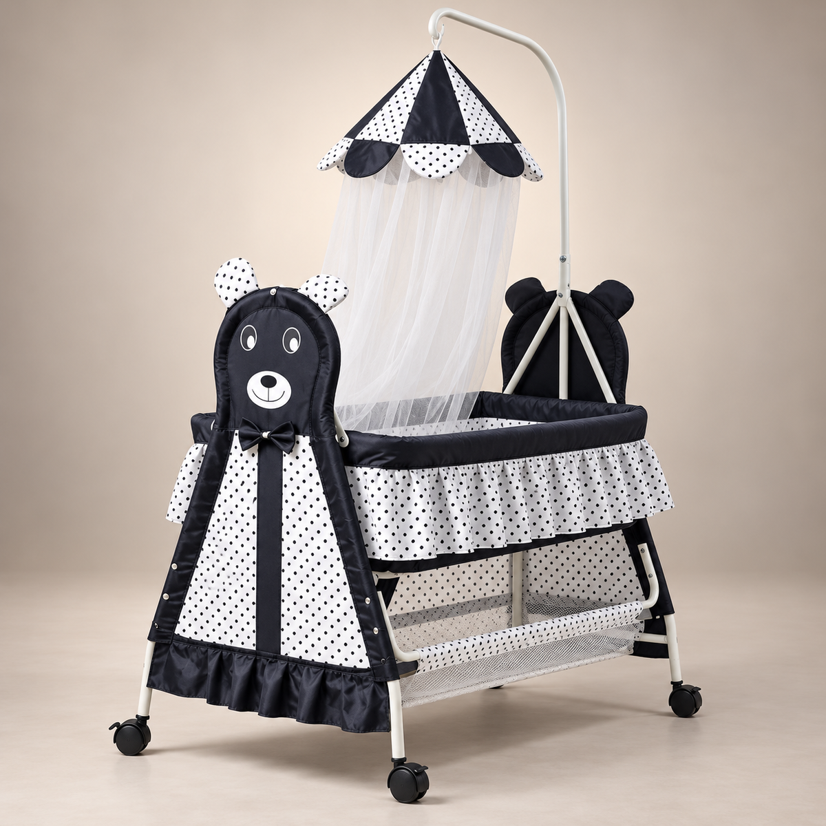 Baby Bassinet with Canopy and Storage Basket - Black