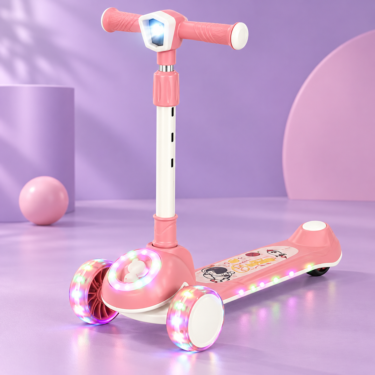 Pink Three-Wheel Kids Scooter with Light-Up Wheels