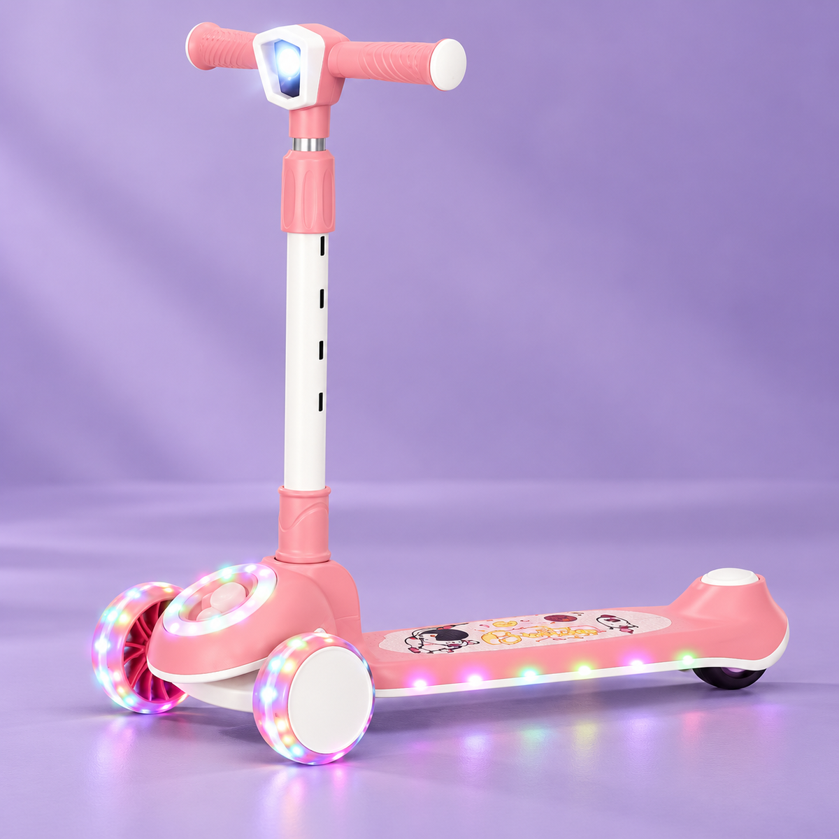 Pink Three-Wheel Kids Scooter with Light-Up Wheels