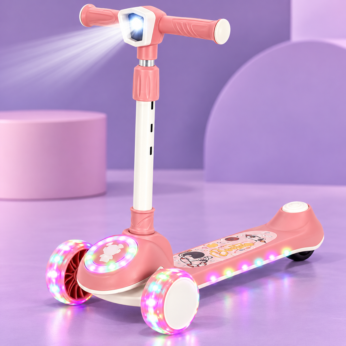 Pink Three-Wheel Kids Scooter with Light-Up Wheels