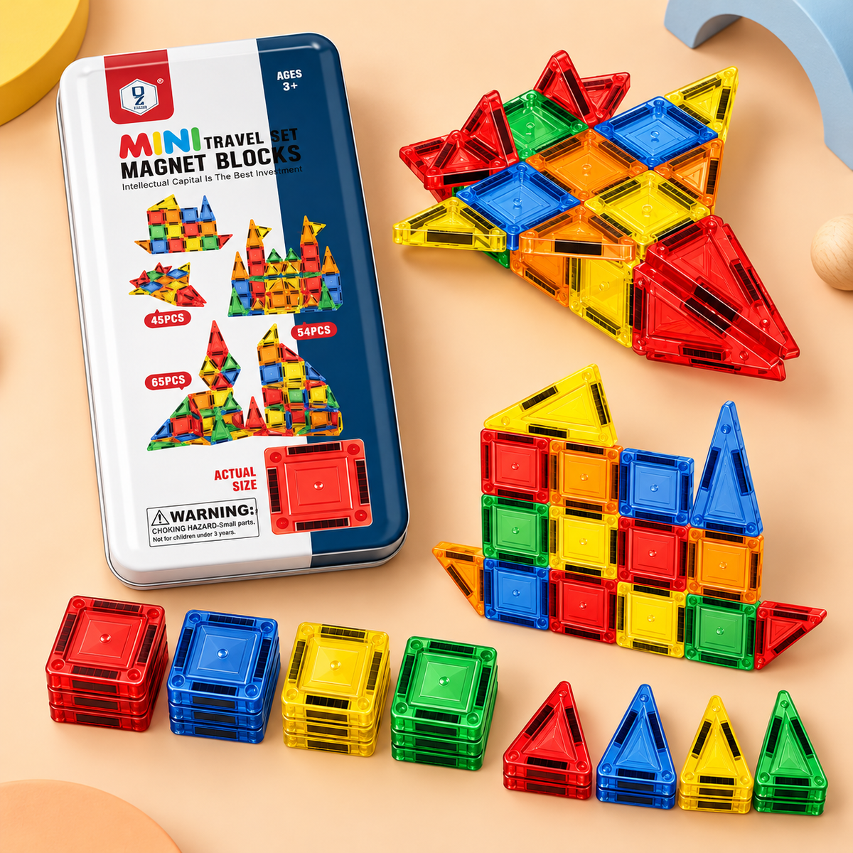 45-Piece Mini Magnetic Building Tiles Set