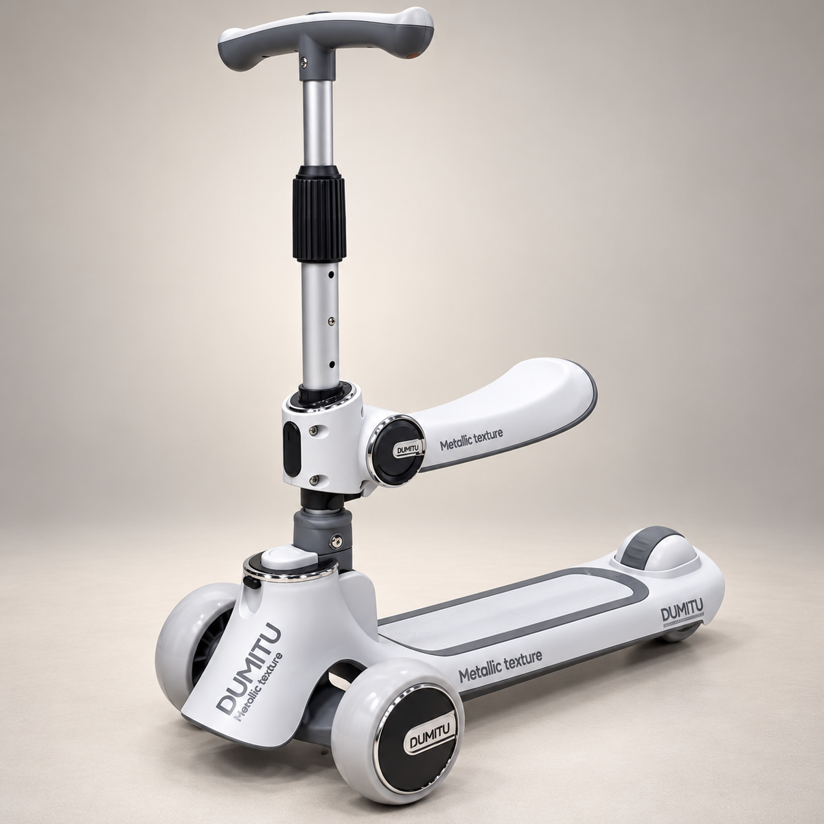 TPS-D001 White and Black Three-Wheel Kids Scooter
