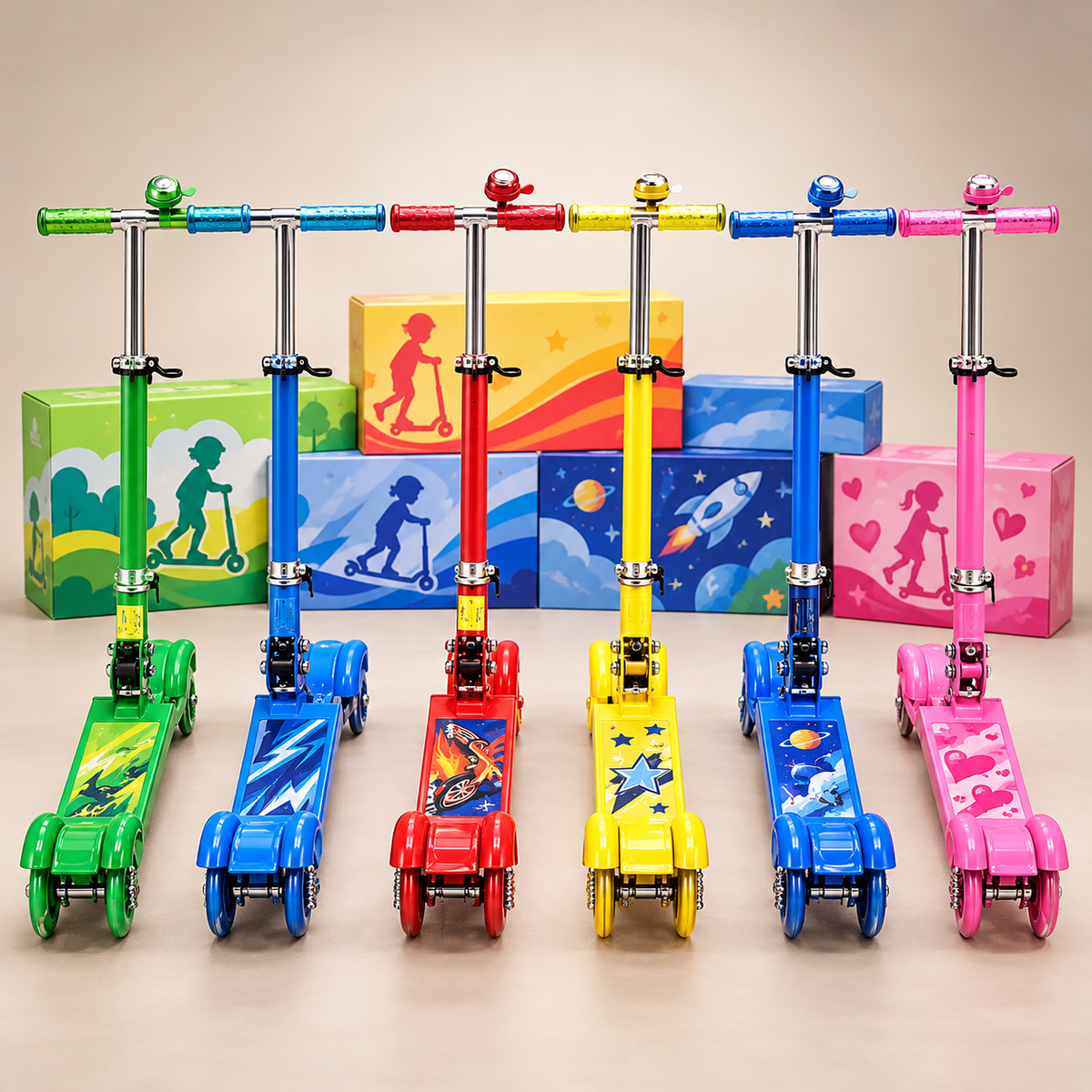 Cartoon Deck Three-Wheel Kids Kick Scooter with Bell