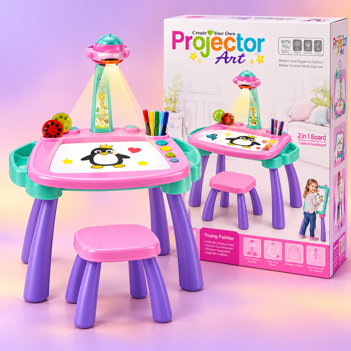 Projector Drawing Table and Stool Set