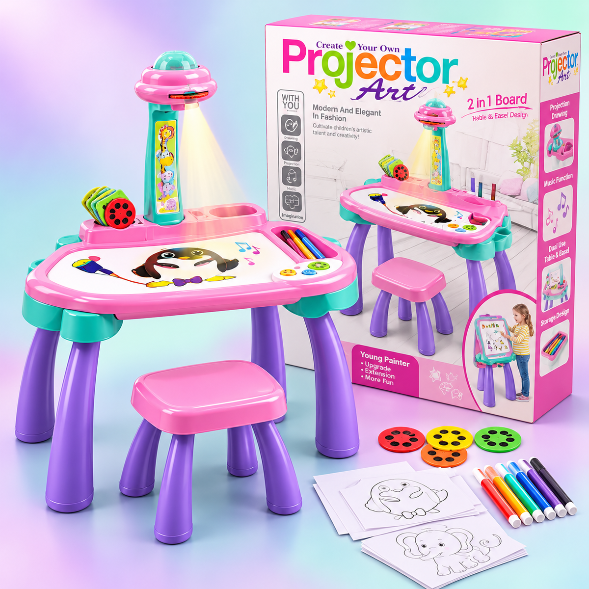 Projector Drawing Table and Stool Set