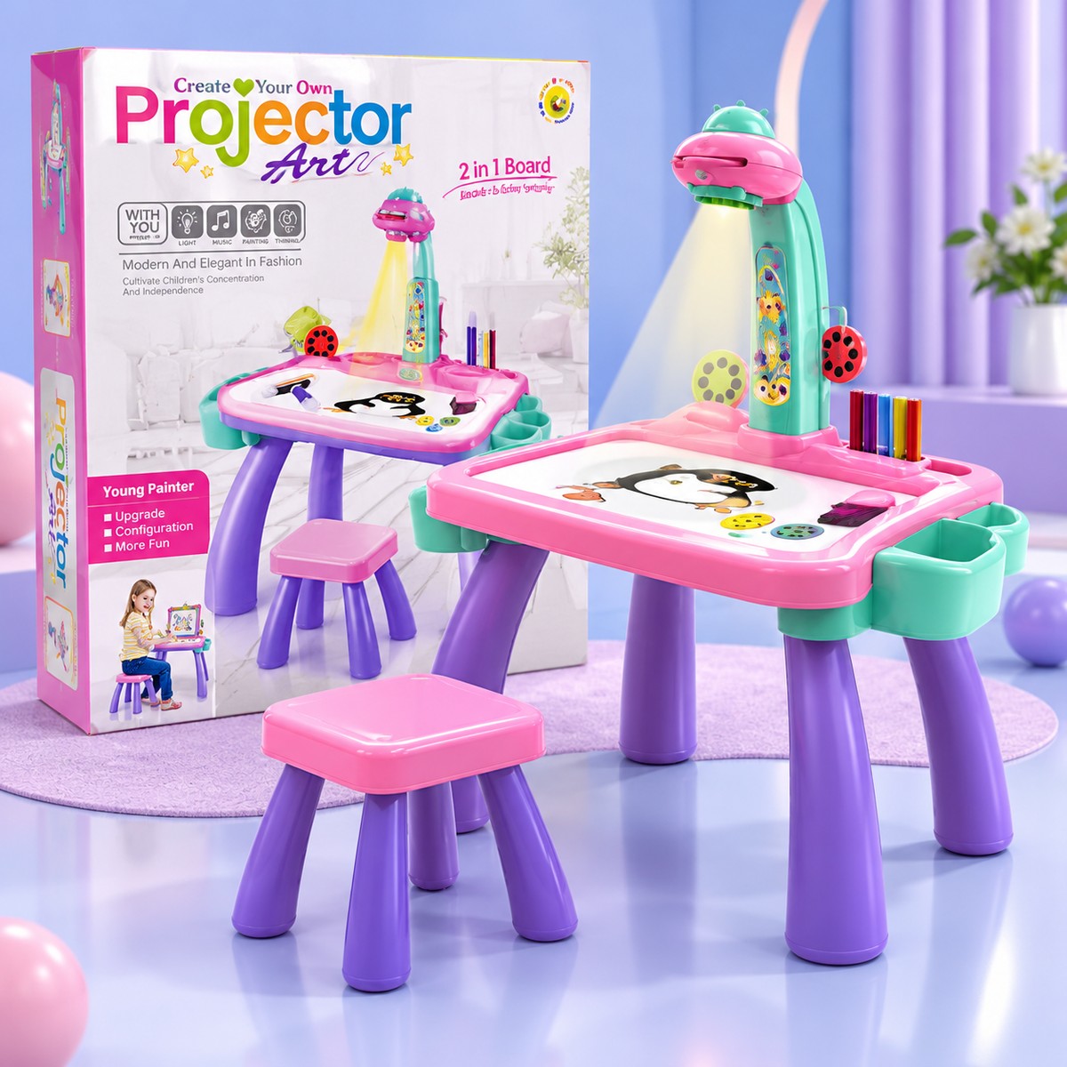 Projector Drawing Table and Stool Set