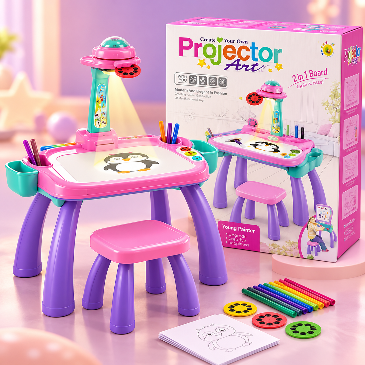 Projector Drawing Table and Stool Set