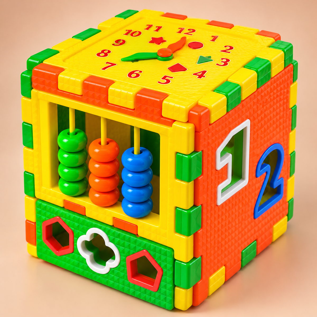 Shape Sorter Activity Cube with Clock and Counting Beads