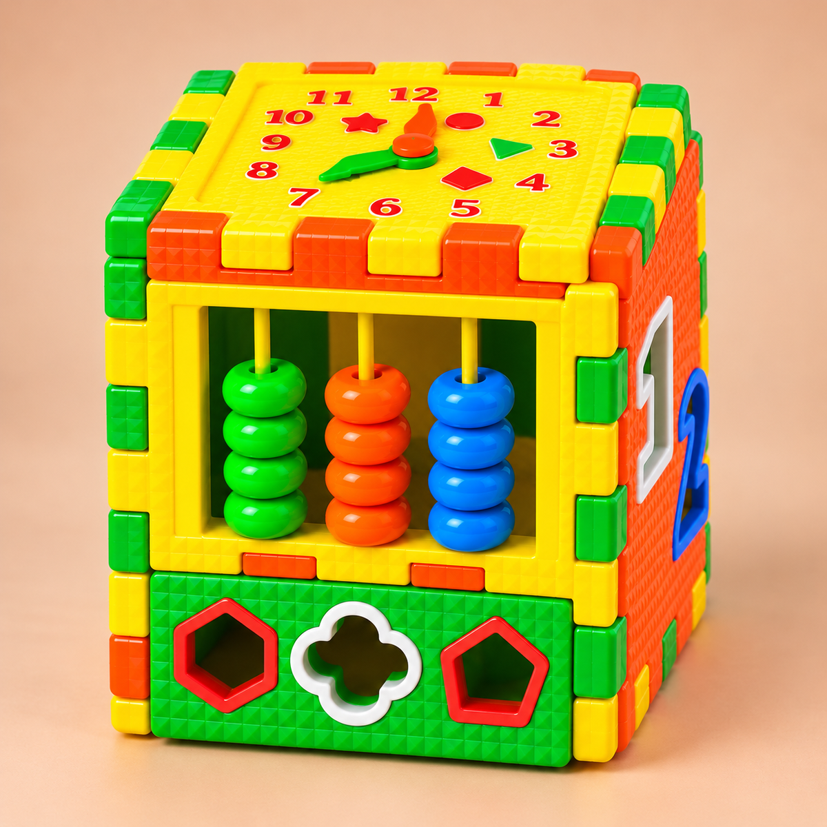 Shape Sorter Activity Cube with Clock and Counting Beads