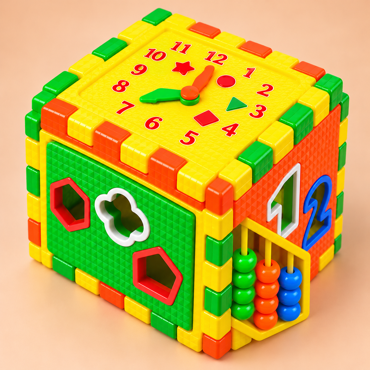Shape Sorter Activity Cube with Clock and Counting Beads