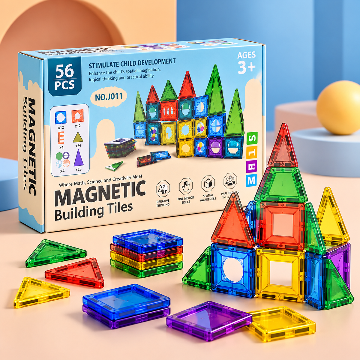 56-Piece Magnetic Building Tiles Set - No. 0017