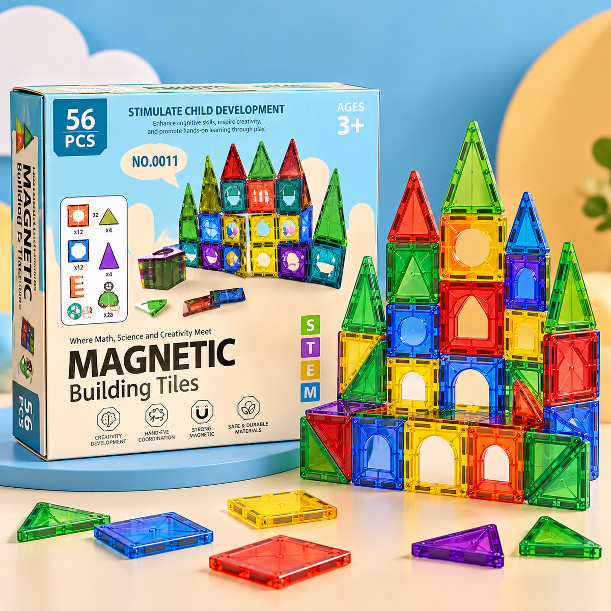 56-Piece Magnetic Building Tiles Set - No. 0017
