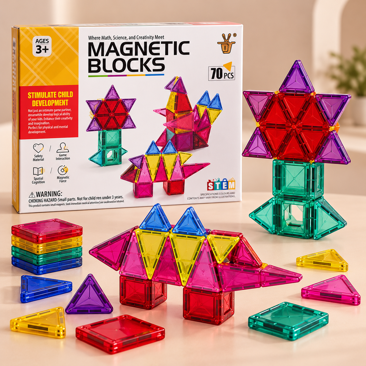 70-Piece Magnetic Blocks Construction Set