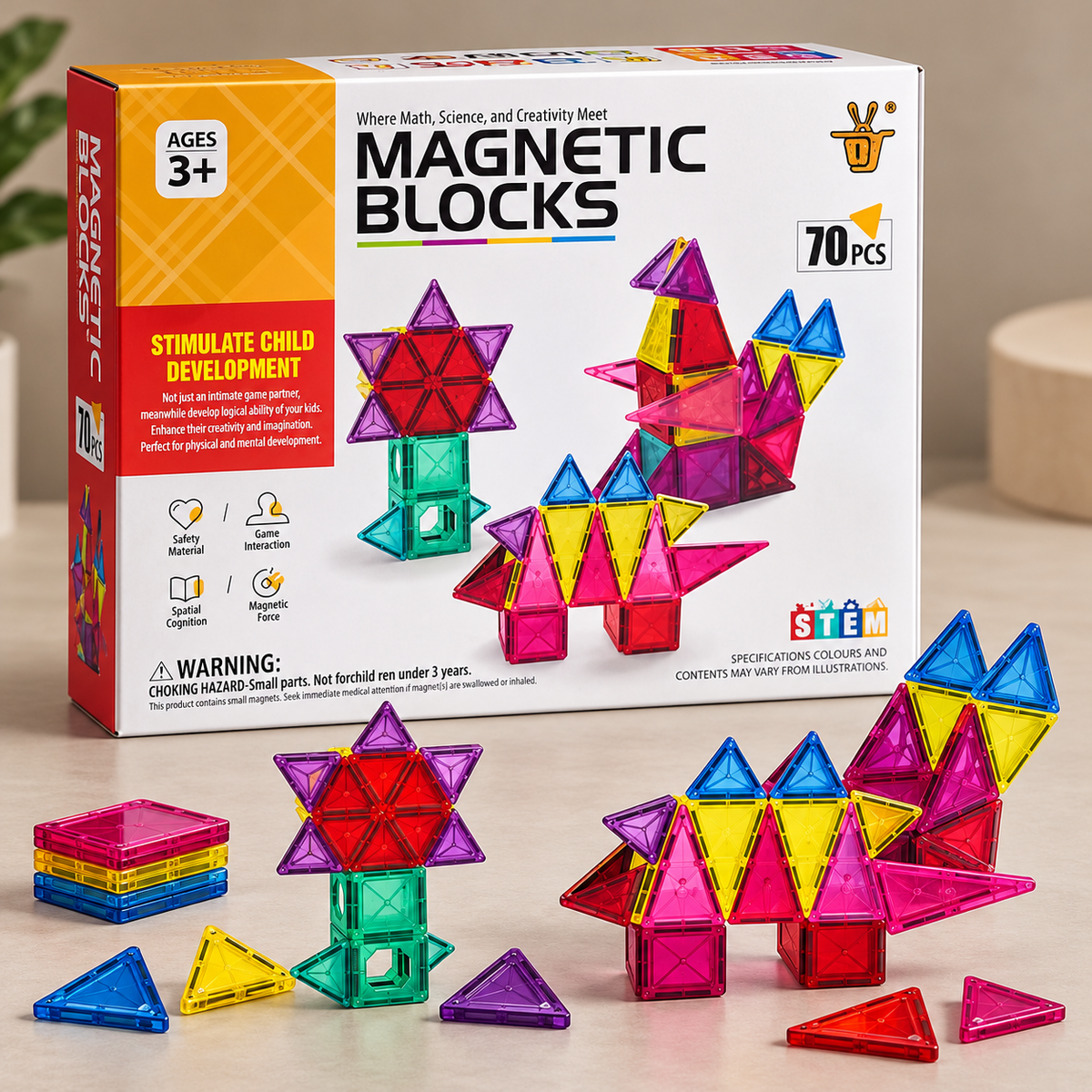 70-Piece Magnetic Blocks Construction Set