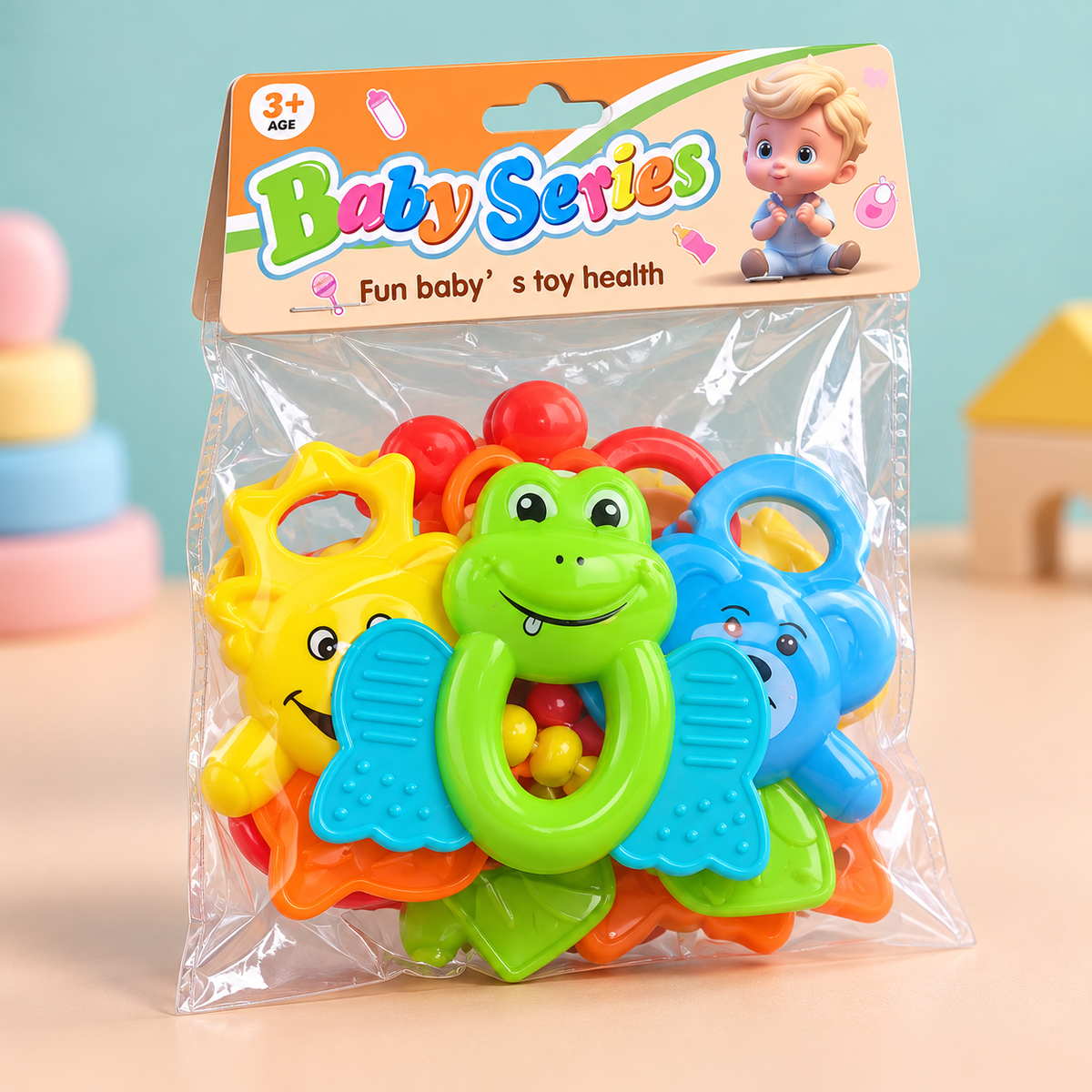 Animal-Themed Baby Rattle Set with Ring Grips