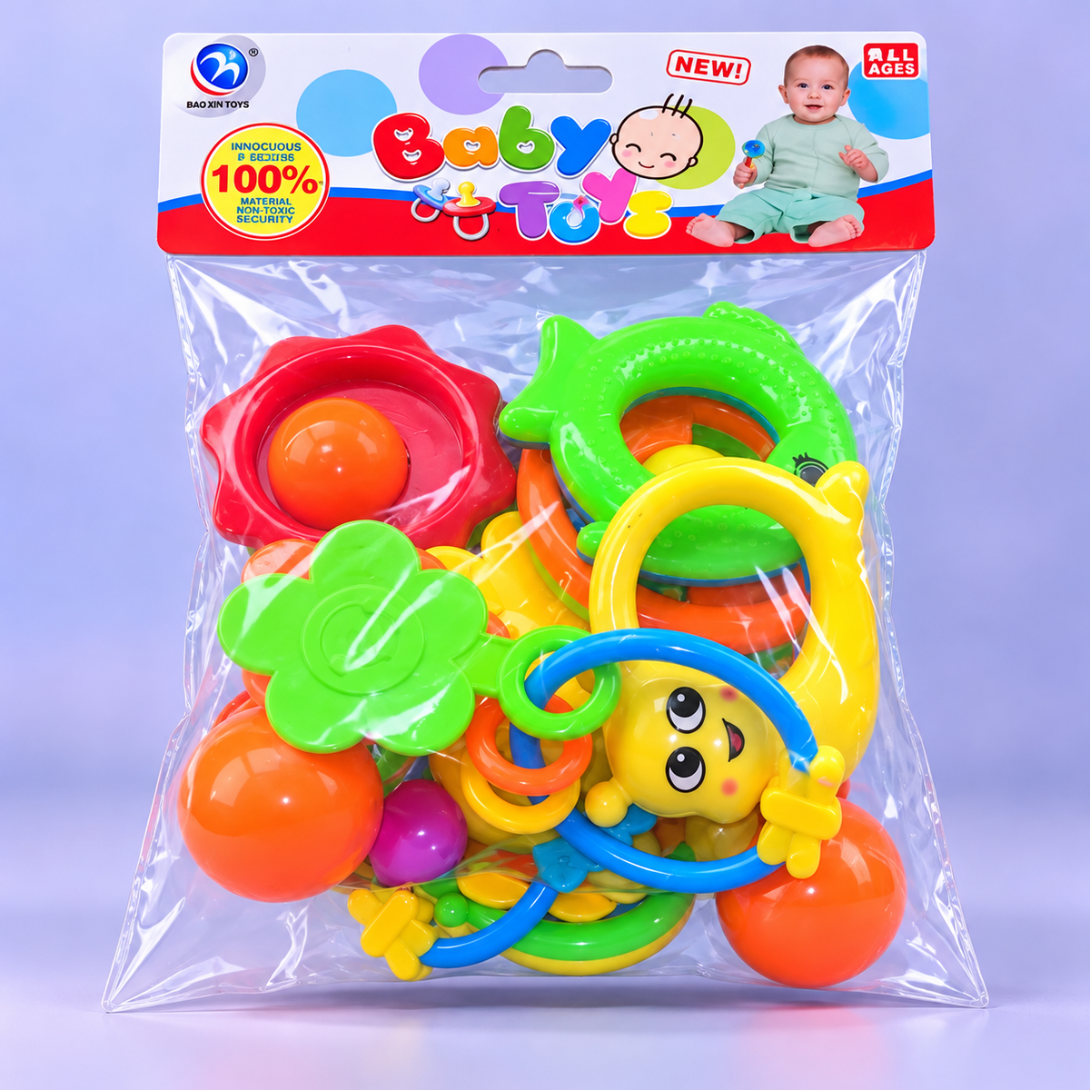 Colourful Baby Rattle Assortment with Ring Toys