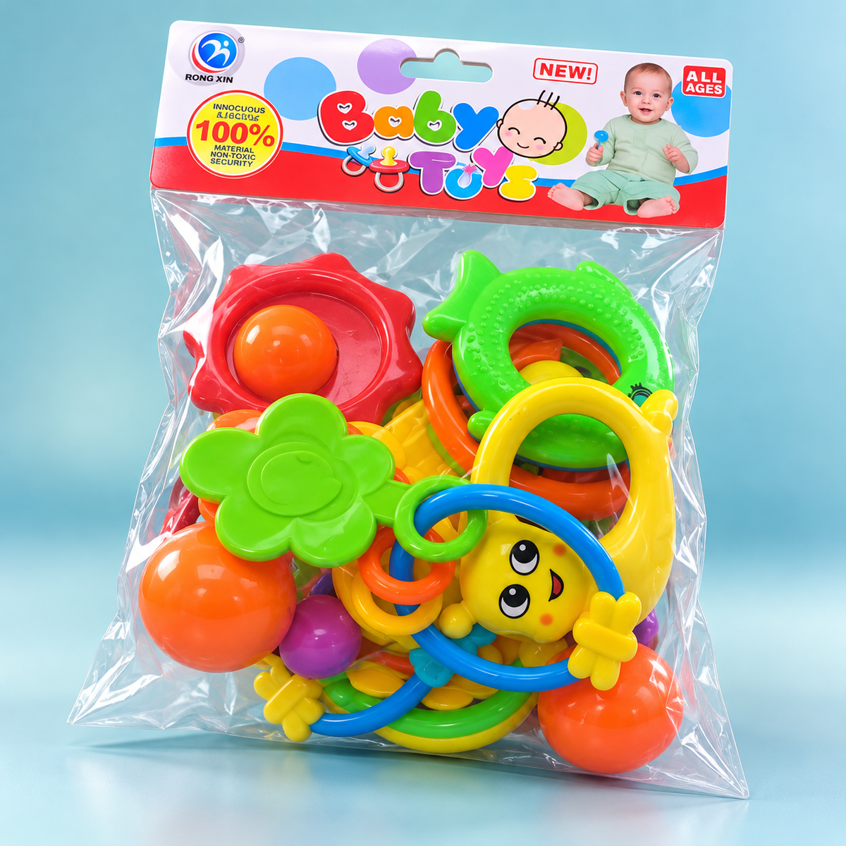 Colourful Baby Rattle Assortment with Ring Toys