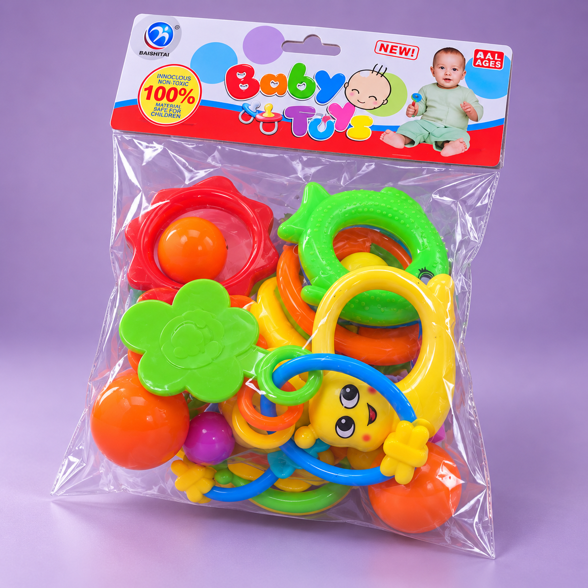 Colourful Baby Rattle Assortment with Ring Toys