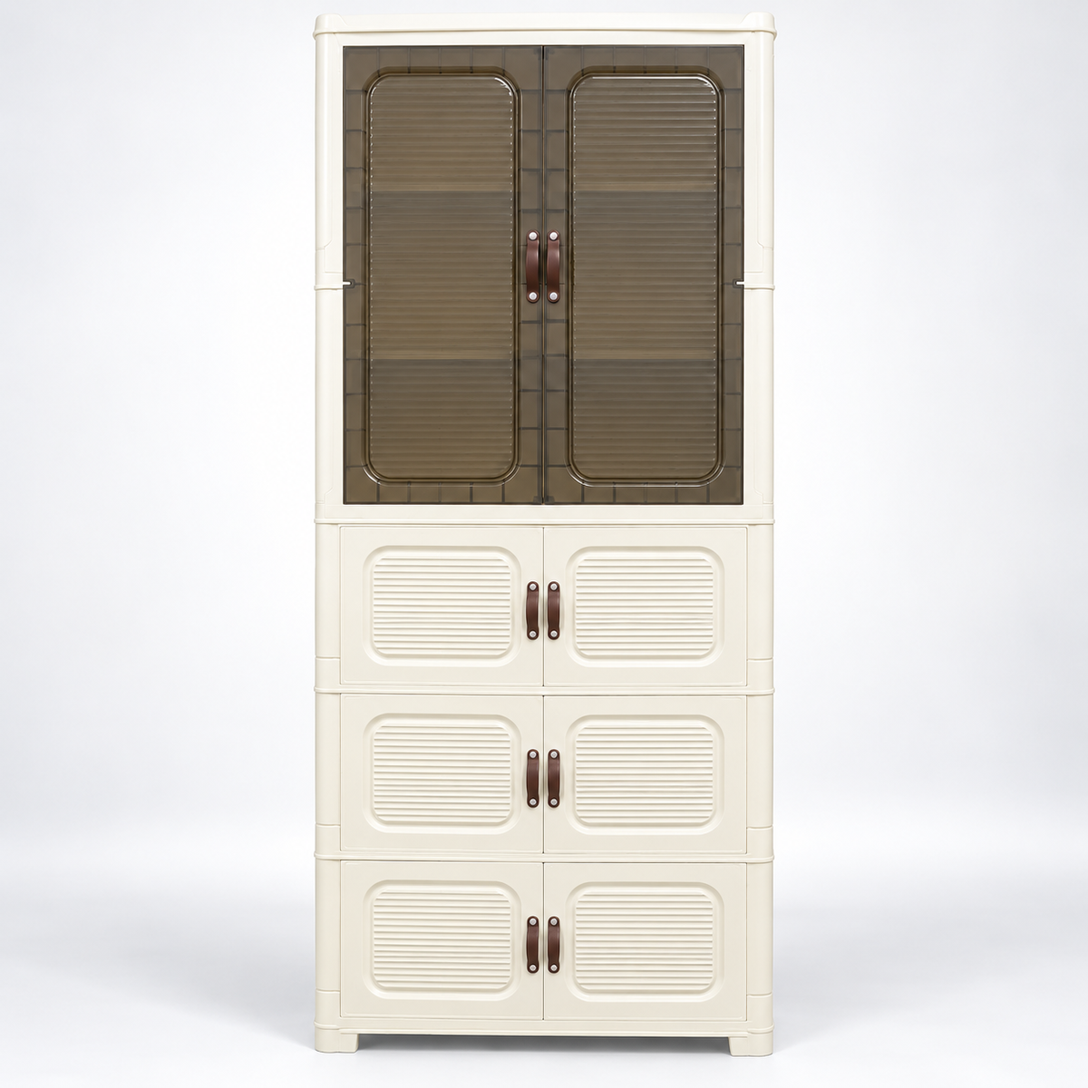 White & Brown Tall 4-Door Plastic Storage Cabinet