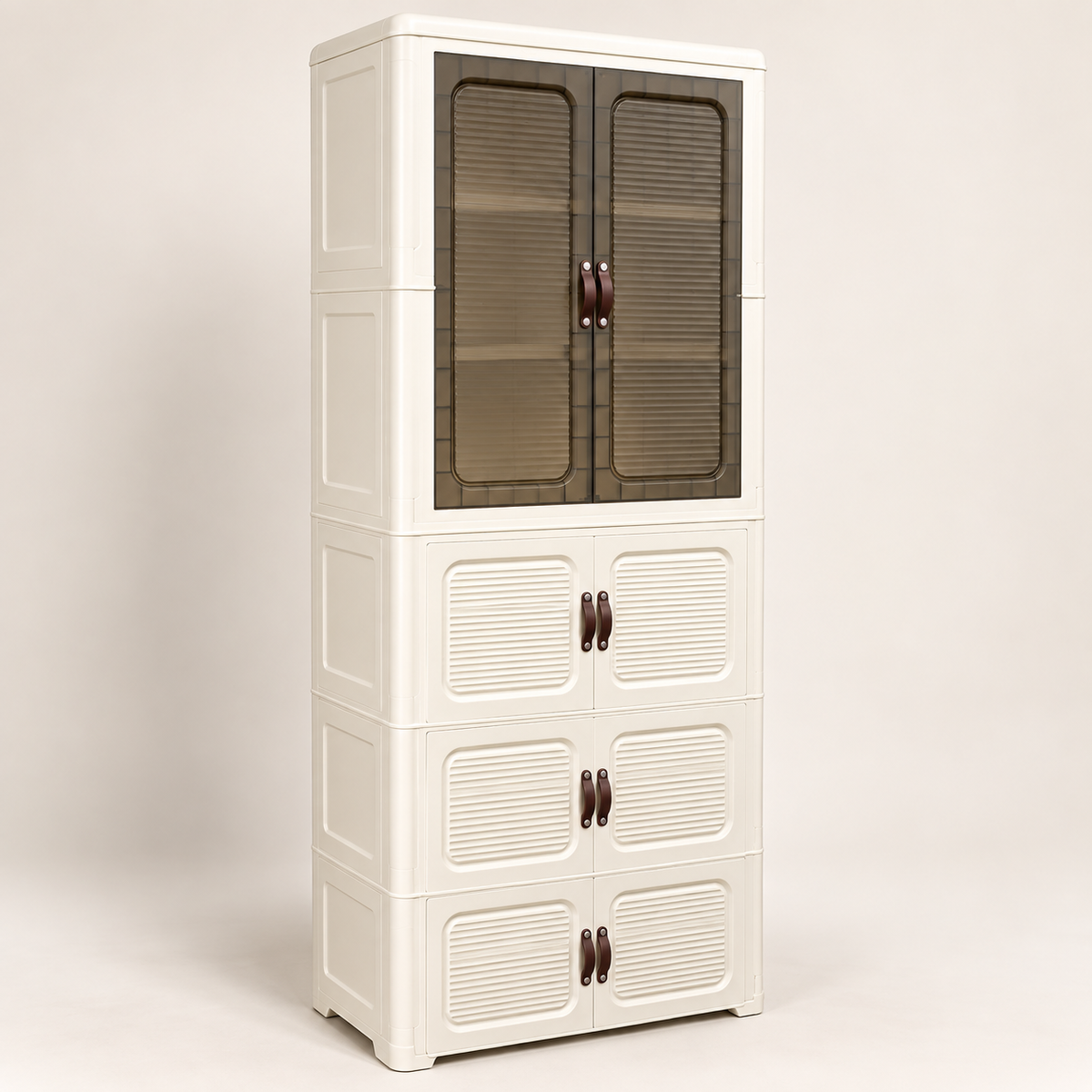 White & Brown Tall 4-Door Plastic Storage Cabinet