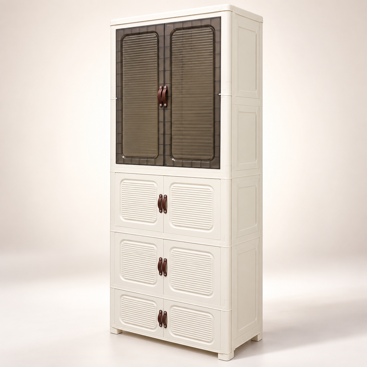White & Brown Tall 4-Door Plastic Storage Cabinet