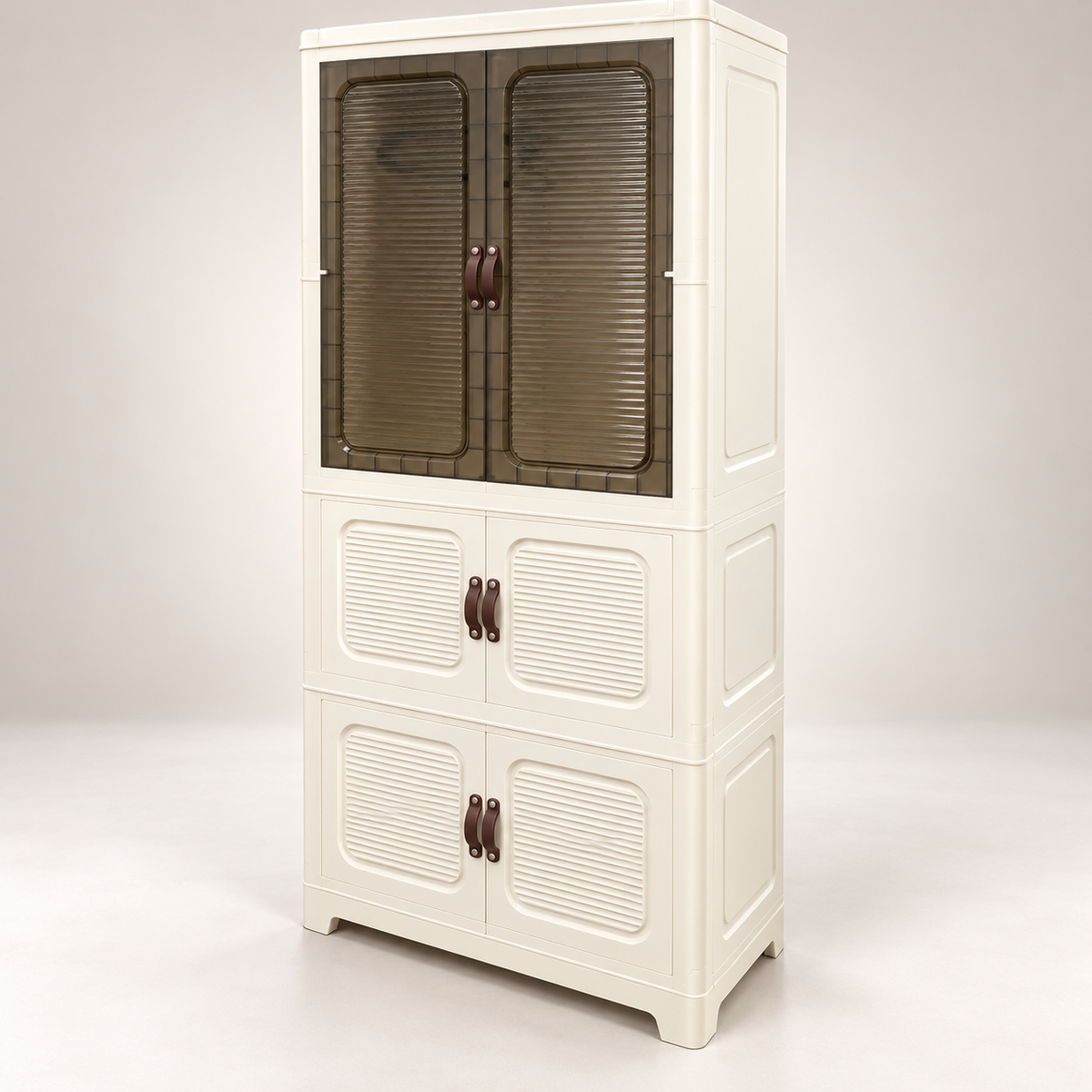 White & Brown Tall 4-Door Plastic Storage Cabinet