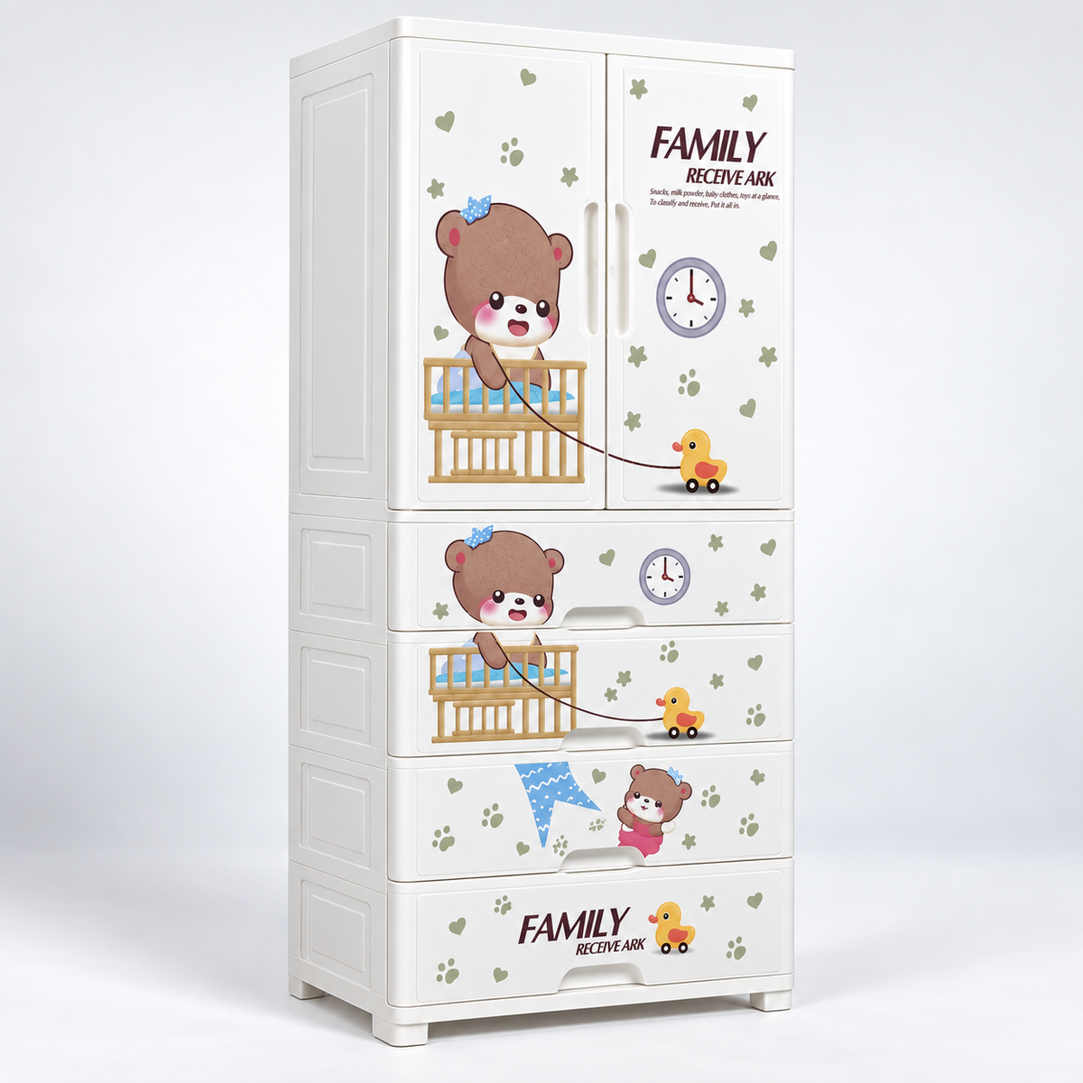 Off-White Wardrobe Cabinet with Brown Doors