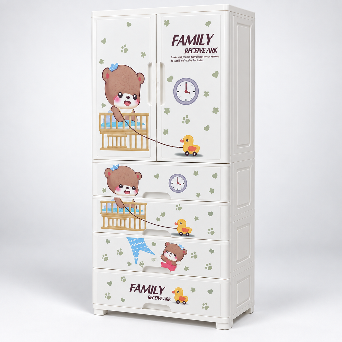 Off-White Wardrobe Cabinet with Brown Doors
