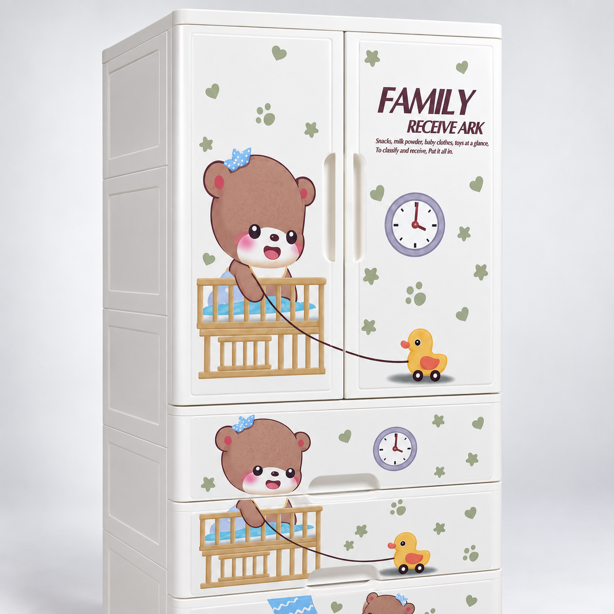 Off-White Wardrobe Cabinet with Brown Doors