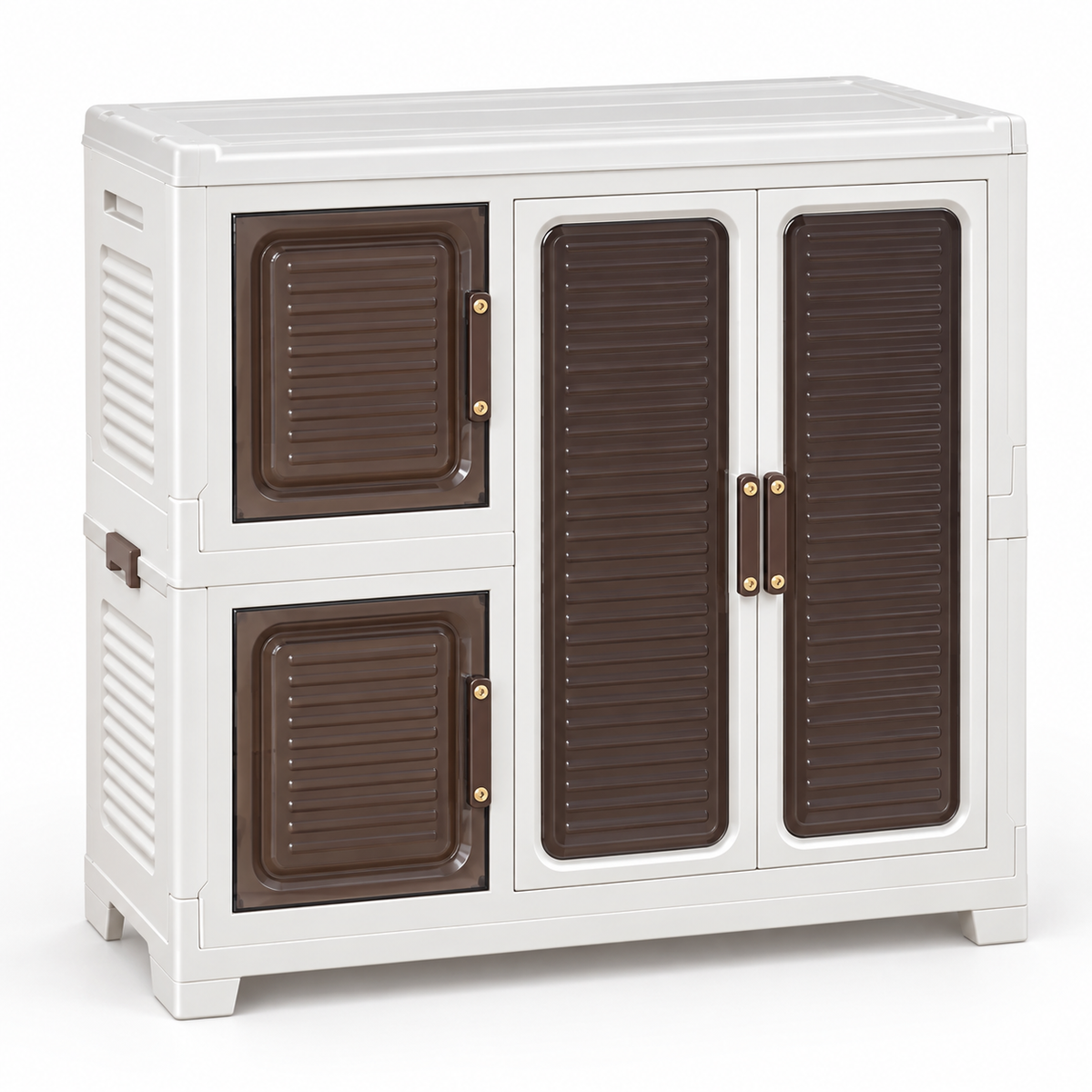Off-White Tall 4-Section Flip-Door Storage Cabinet