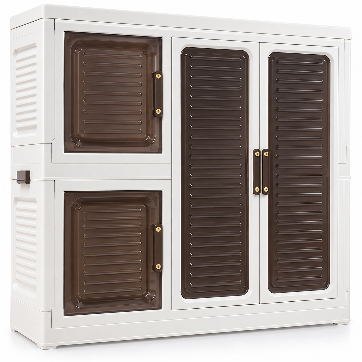 Off-White Tall 4-Section Flip-Door Storage Cabinet