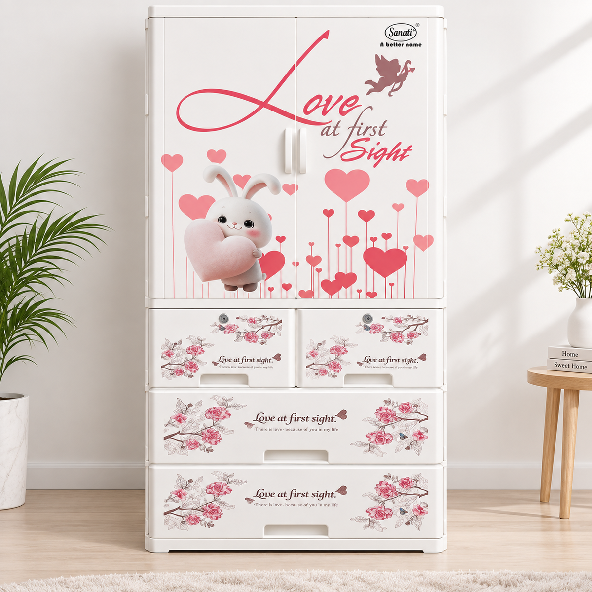 Blue Floral 3-Drawer Plastic Storage Cabinet