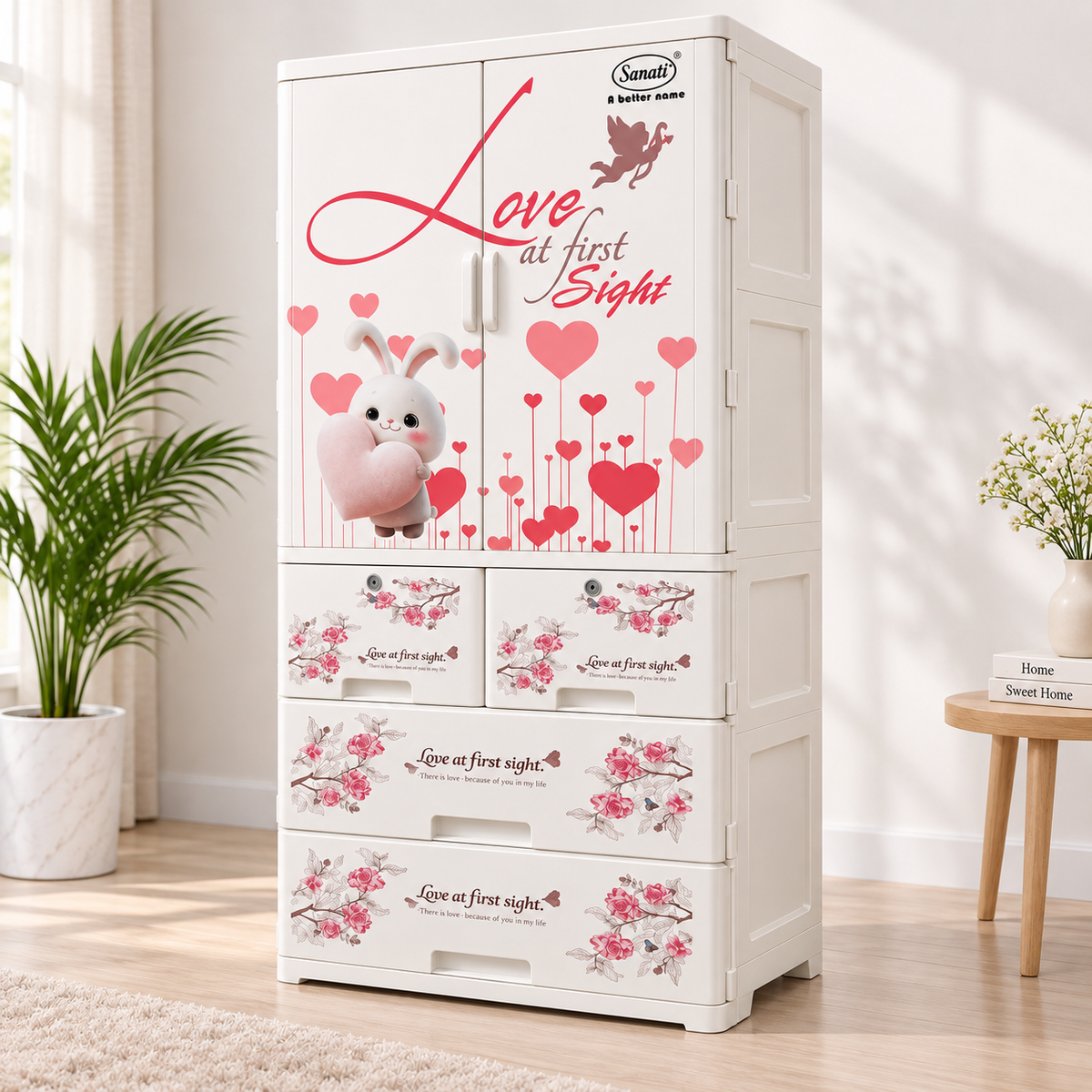 Blue Floral 3-Drawer Plastic Storage Cabinet