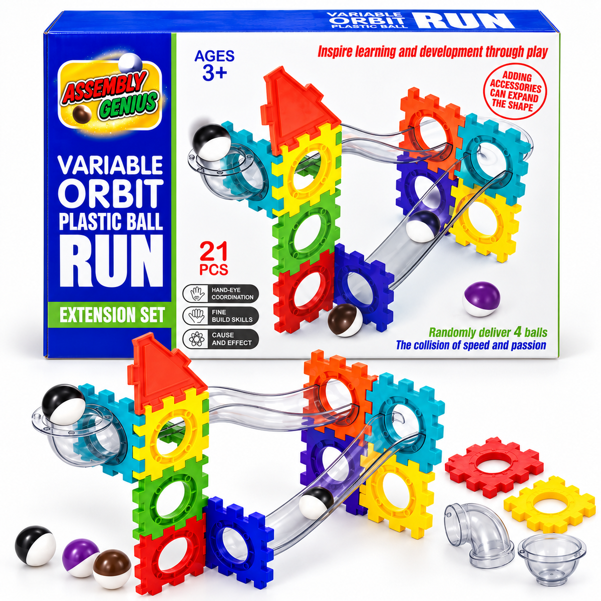 21-Piece Variable Orbit Plastic Ball Run Set
