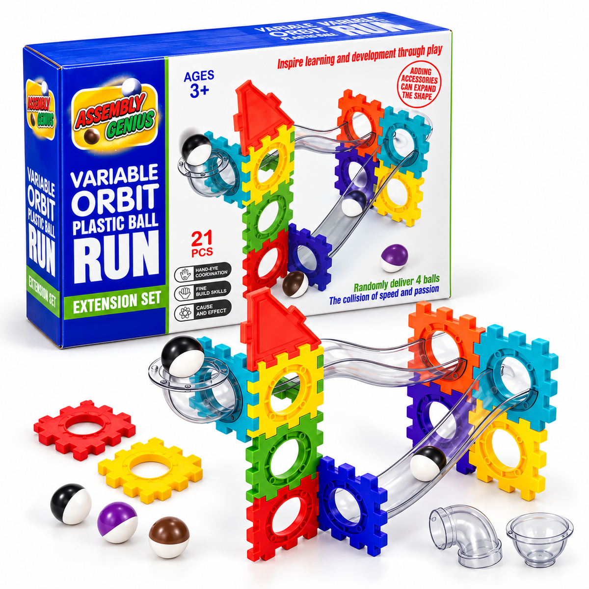 21-Piece Variable Orbit Plastic Ball Run Set