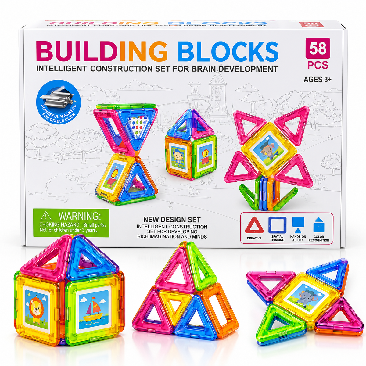 58-Piece Magnetic Building Blocks Construction Set