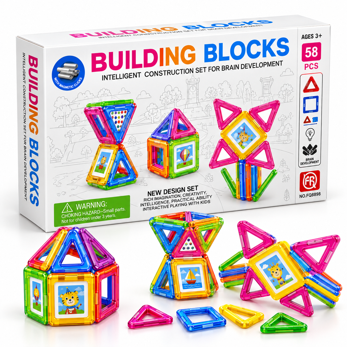 58-Piece Magnetic Building Blocks Construction Set